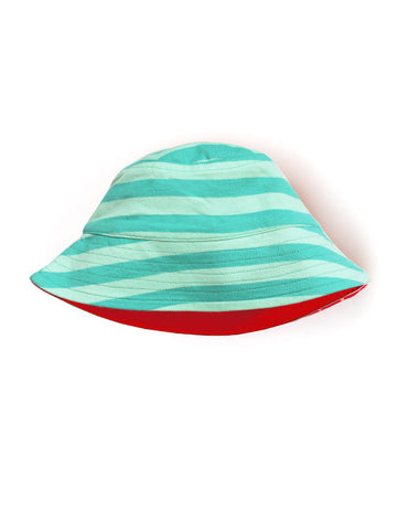 Obojstranný letný klobúčik - tyrkysový s červenou - veľkosť 0-6 mesiacov