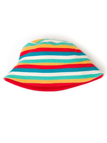 Obojstranný letný klobúčik - dúhový s červenou - veľkosť 0-6 mesiacov